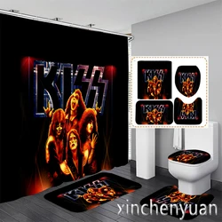 Kiss Band 3D Printing Waterproof Bathroom Shower Curtain Toilet Cover Mat Non-Slip Floor Mat Rug (1/3/4Pcs) W17