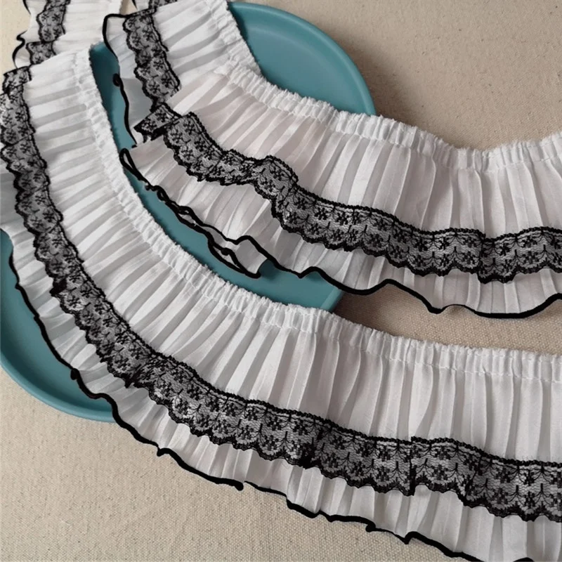 9CM Wide White Black 3d Pleated Chiffon Fabric Embroidery Fringe Ribbon Lace Edging Trim Dress Guipure Splicing Sewing Materials