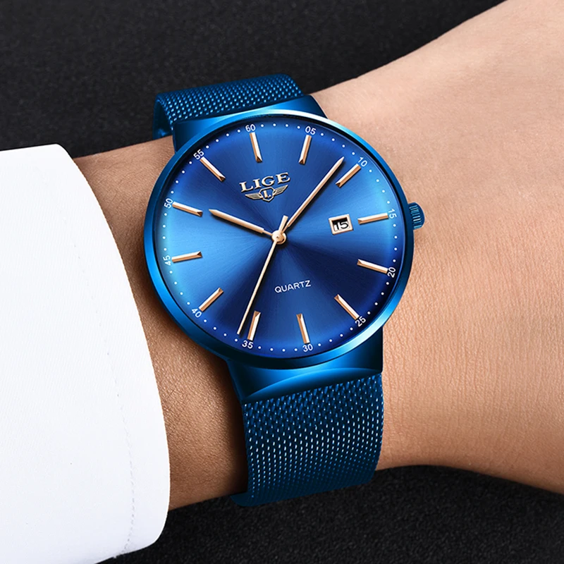 LIGE 2023 New Mens Watches Top Luxury Brand Man Fashion Blue Quartz Wrist Watch Sport Waterproof Watch For Men Relogio Masculino