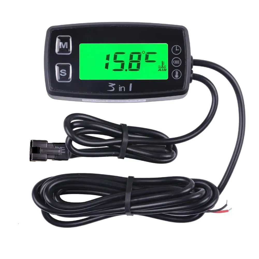 3 in 1 TEMP METER Thermometer Voltmeter ClockTemperature Sensor Voltage Meter for Pit Bike Motorcycle Snowmobile Atv Boat Oil