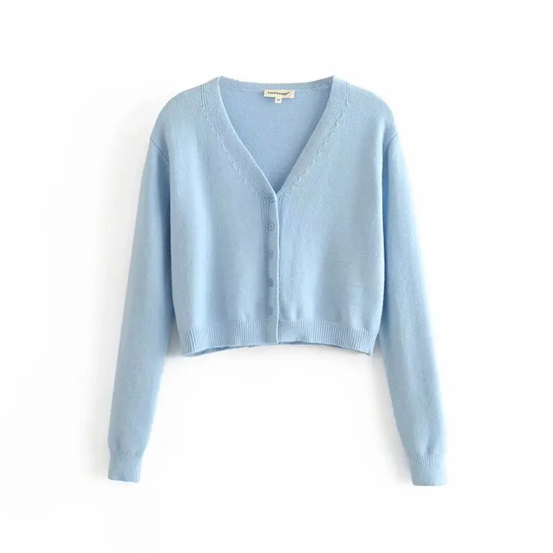 

Knitted Cardigan Sweater with Deep V Neck, Pure Color Face, Single-row, New Style, Spring and Autumn Style, 2022