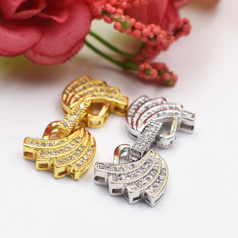 

1pcs 18k gold plated Cubic Zirconia micro pave fan shape clasp 13x25mm