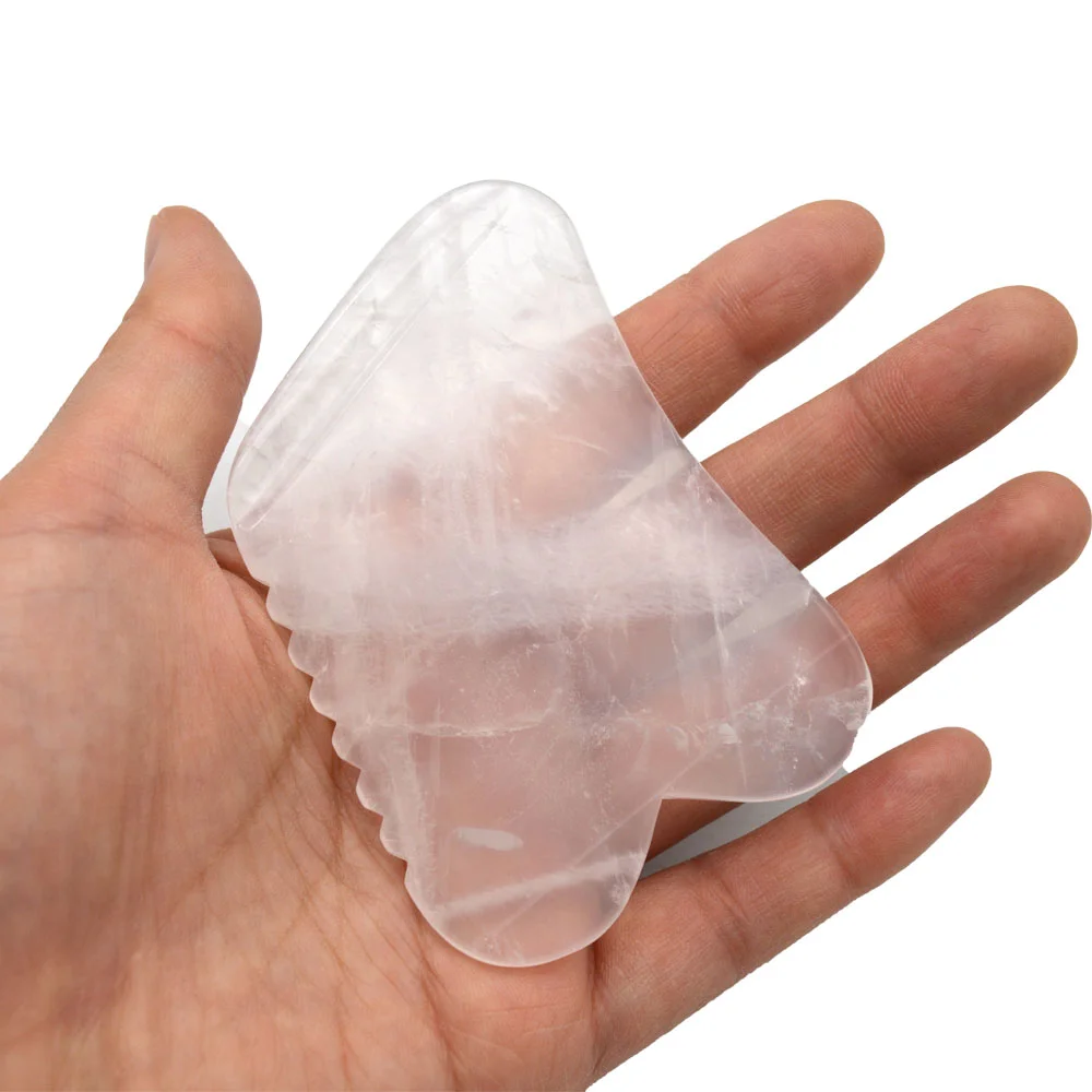 Natural Clear Quartz Jade Gua Sha Tools, Body Guasha Massager with Comb