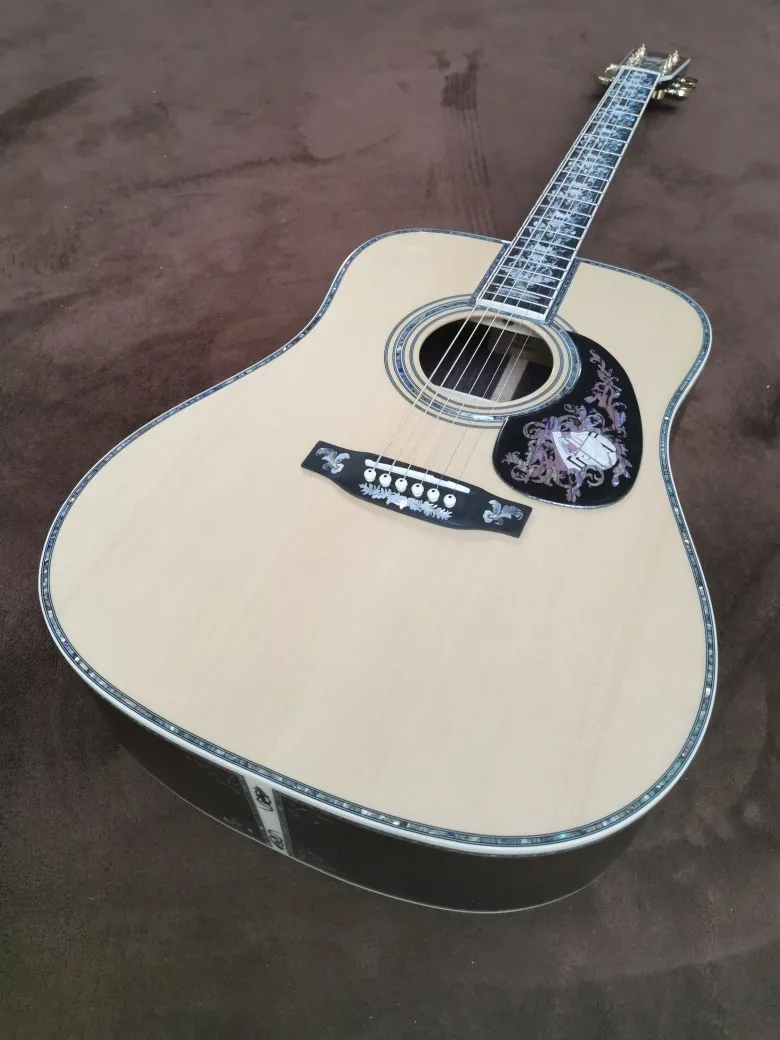 free shipping All solid wood black finger D barrel luxury abalone inlaid folk music electric wooden guitar