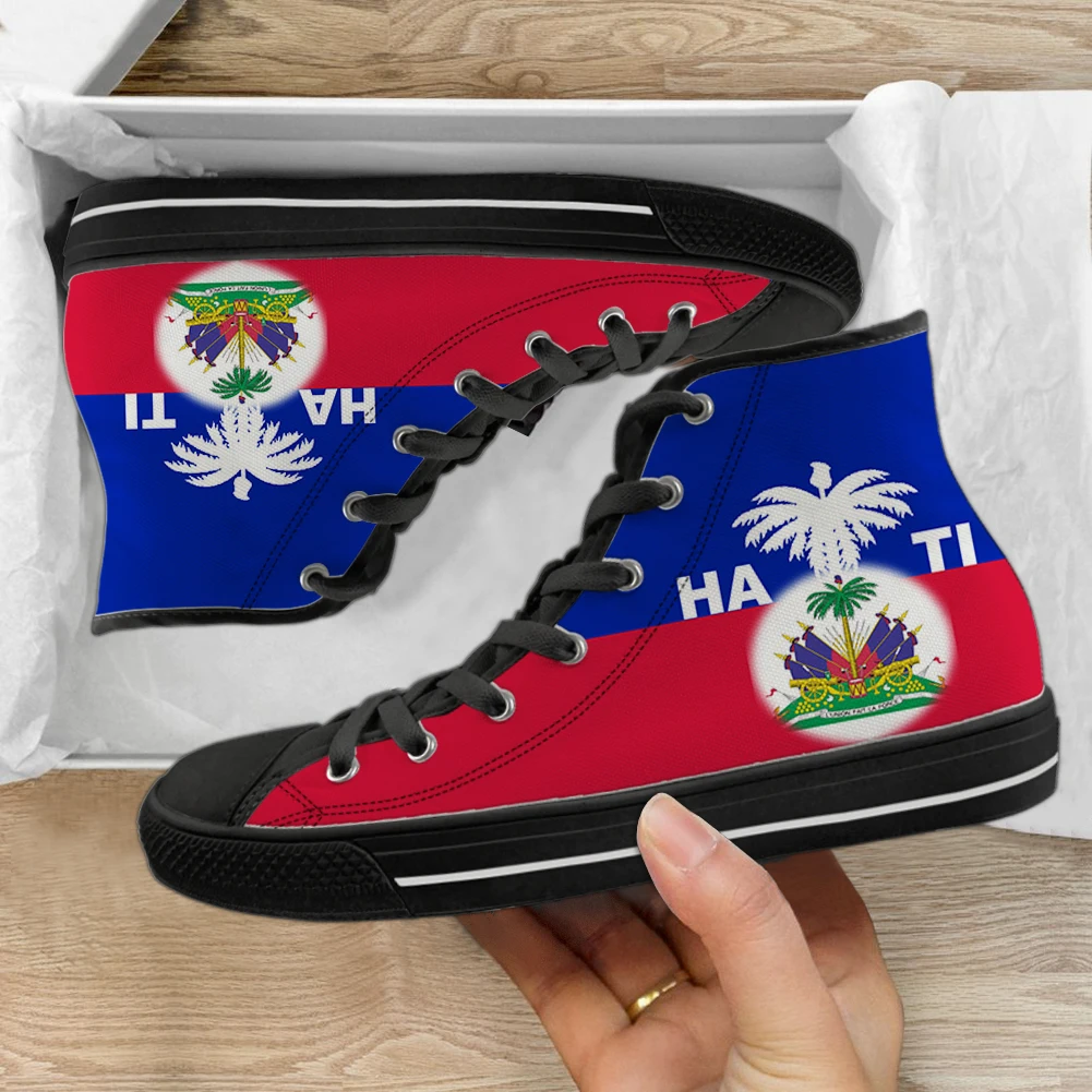 INSTANTARTS Haiti Flag Brand Design Women Casual High Top Canvas Shoes Vulcanize Flats Shoes Spring Lace Up Sneakers Zapatillas