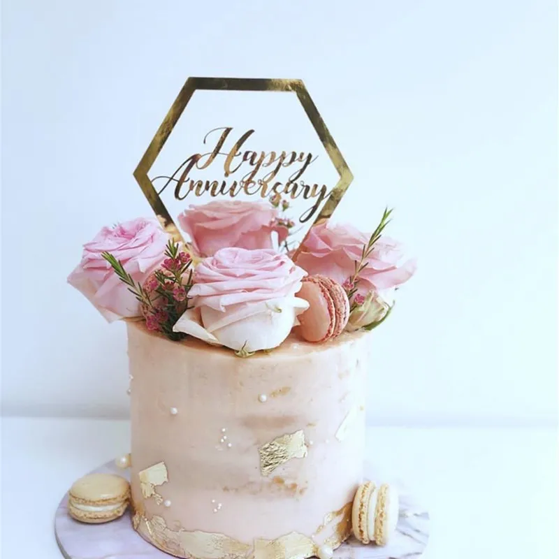 Happy Anniversary Theme Party Cake Toppers Gold Wedding Anniversary Cake Topper for Wedding Anniversary Party Cake Decorations