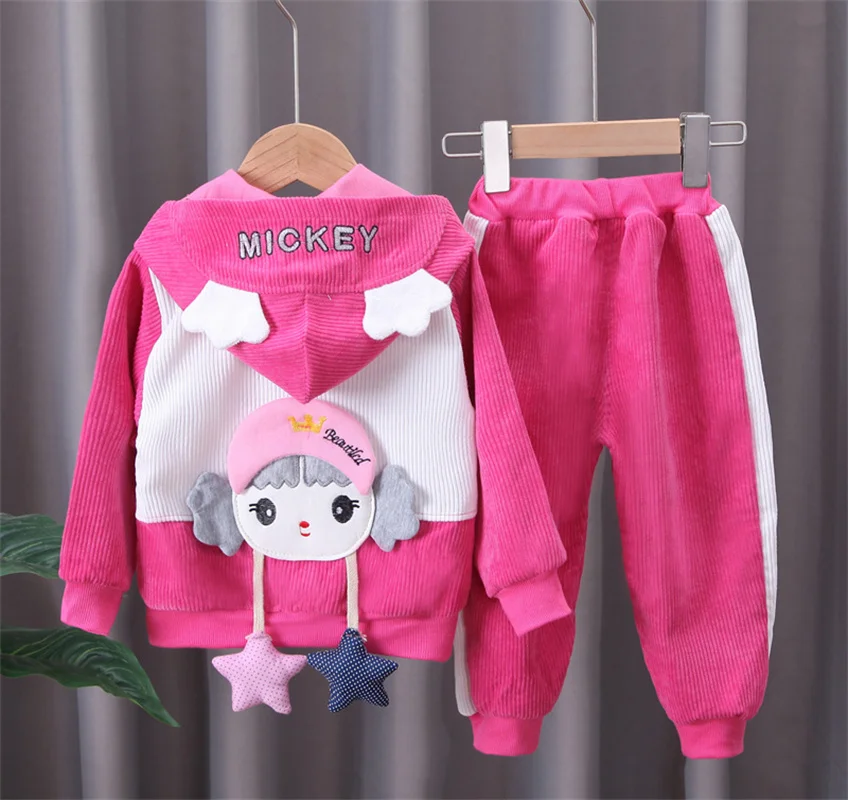 Spring Autumn Baby Girls Set Kids Clothes 2021 New Fashion High-quality Corduroy Coats+Pant Suits Cartoon for Children Tracksuit