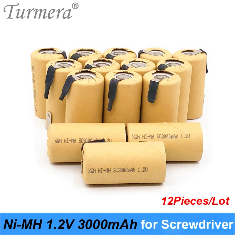 

12piece NI-MH 1.2V Battery 3000mah SC3000 Welding for 14.4V Screwdriver Vacuum Cleaner 1.2v Ni-MH Rechargeable Battery Turmera