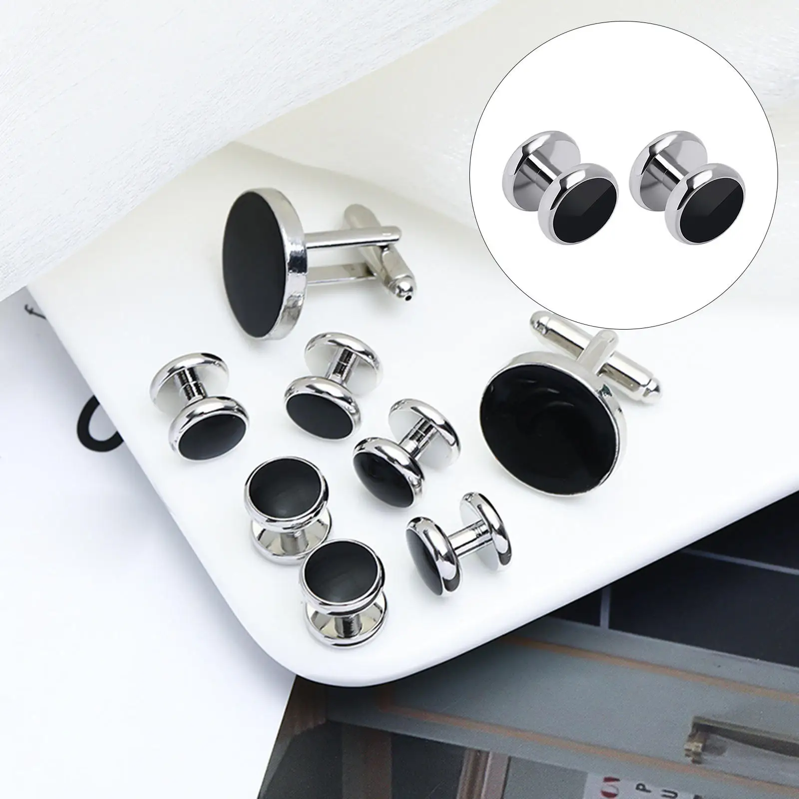 Cufflinks and Studs Set Formal Solid Customed Match Unique Black Cuff Links Kit for Wedding Tuxedo Puit Shirts Men Daddy