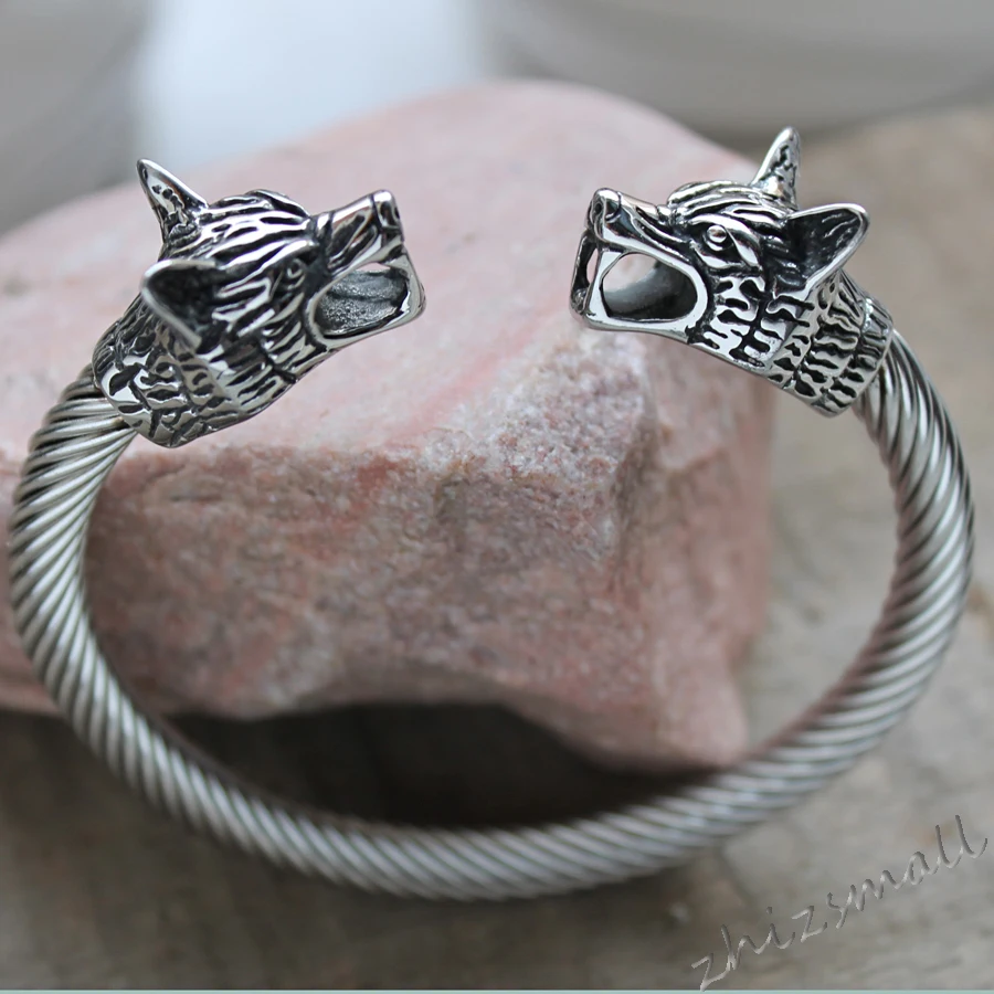 316L Stainless Steel Wire Bracelet Punk Vikings Armband Vikings WOLF Bracelets & Bangles Men Bangle Germanic Nordic Europe