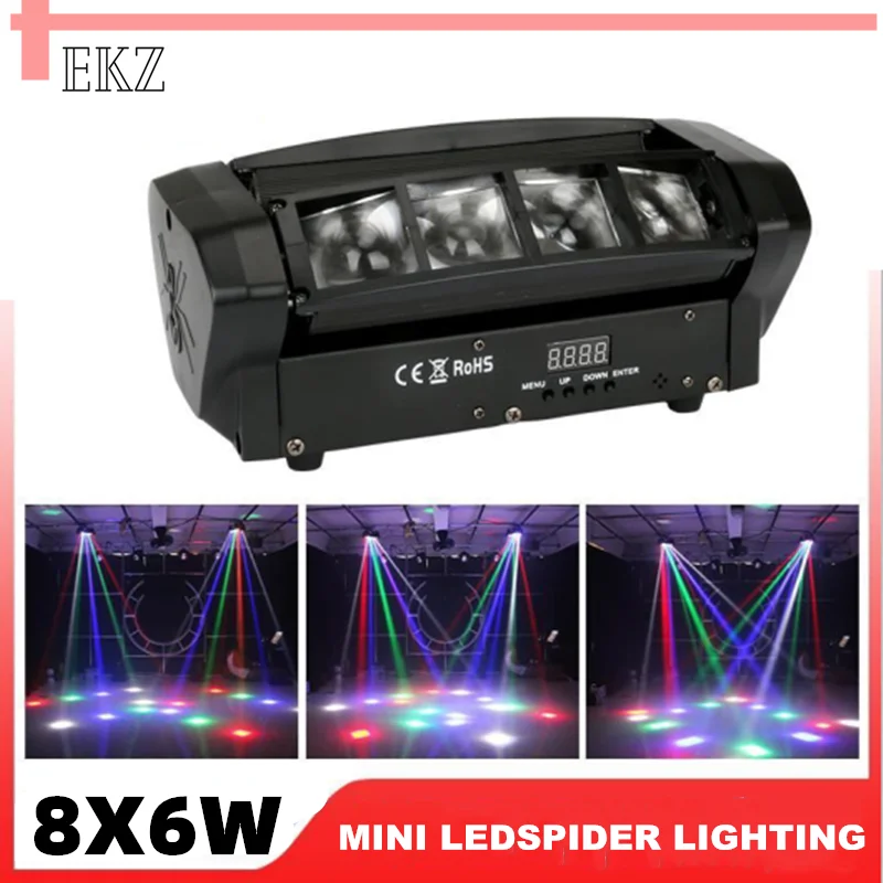 mini feixe de led 8x6w rgbw aranha movendo a cabeca iluminacao caron soquete dmx dj equipamento efeito palco ktv concerto discoteca festa novo 01