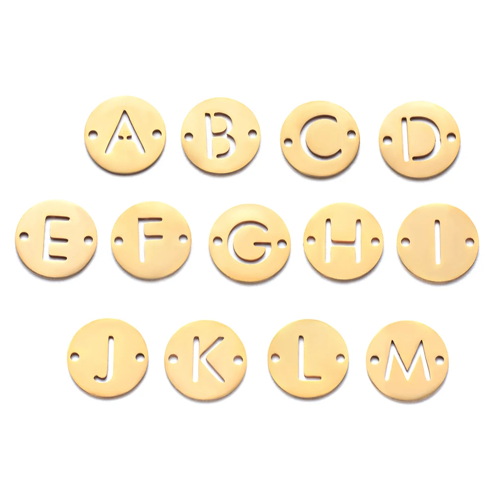 10Pcs/Lot 26 Letters From A to Z Stainless Steel DIY Pendant 12mm Diameter Initials Connector Charm Fashion Jewelry Accessories