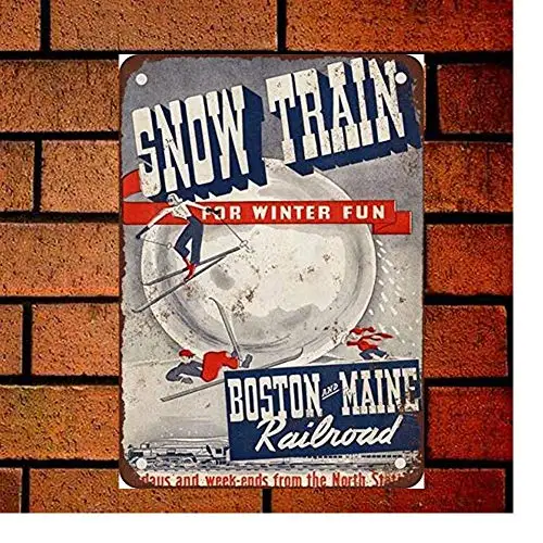 

12"x16" Metal Sign 1946 Boston and Maine Railroad Snow Train Funny Retro Decor