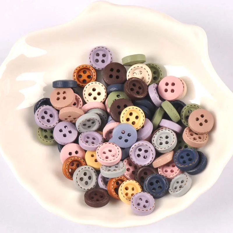 Multicolor Wood Decoration Buttons For DIY Sewing Clothing Accessories Scrapbook Crafts Supplies Home Decor 10mm 100pcs m2599