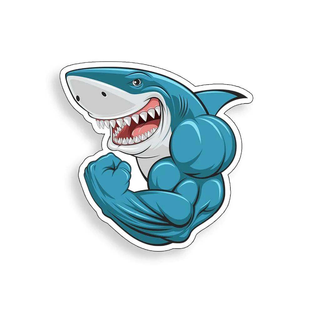 Muscle Shark Sticker Workout Gym Guy Laptop Cup Cooler Car Window Bumper Decal  3.95 tall by 3.95 wide