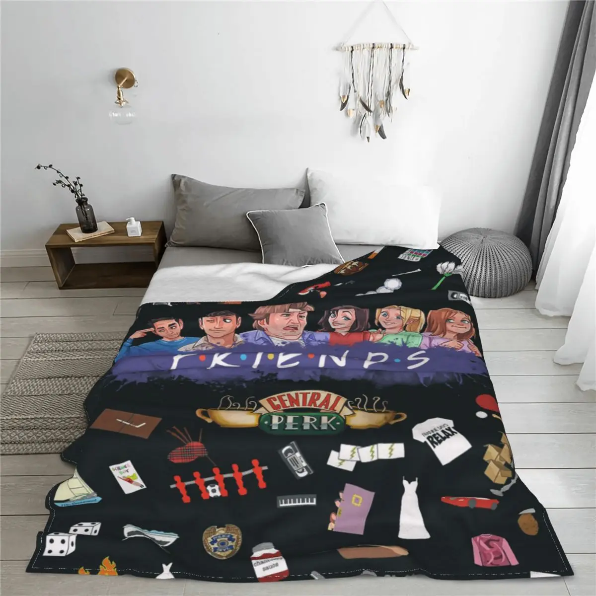 Friends TV Show Collage Fleece Throw Blankets Cartoon Perk American Blankets for Home Couch Super Soft Quilt