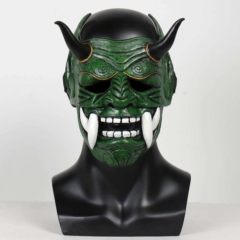 Japanese Prajna Samurai Latex Mask Cosplay Headgear Scary Halloween Carnival Party Costume Props