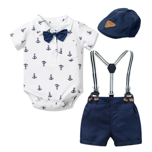 Newborn Boy Clothing Outfits Anchor Print Suit Baby Party Short Bow Hat Suit Birthday Dress Infant Boy Kid 3 6 9 12 18 24 Months AliExpress