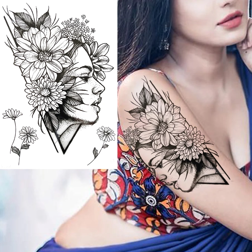 Tatouages Temporaires en Fleurs de Lys pour Femme Adulte, Faux Autocollant Noir Imperméable, 3D, Bras, Annie, Orchidée, Nunlia, Pivoine, DIY