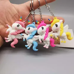 Creative Three-dimensional Color Unicorn Key Ring Pendant Promotional Rainbow Horse Bag Ornament Gift