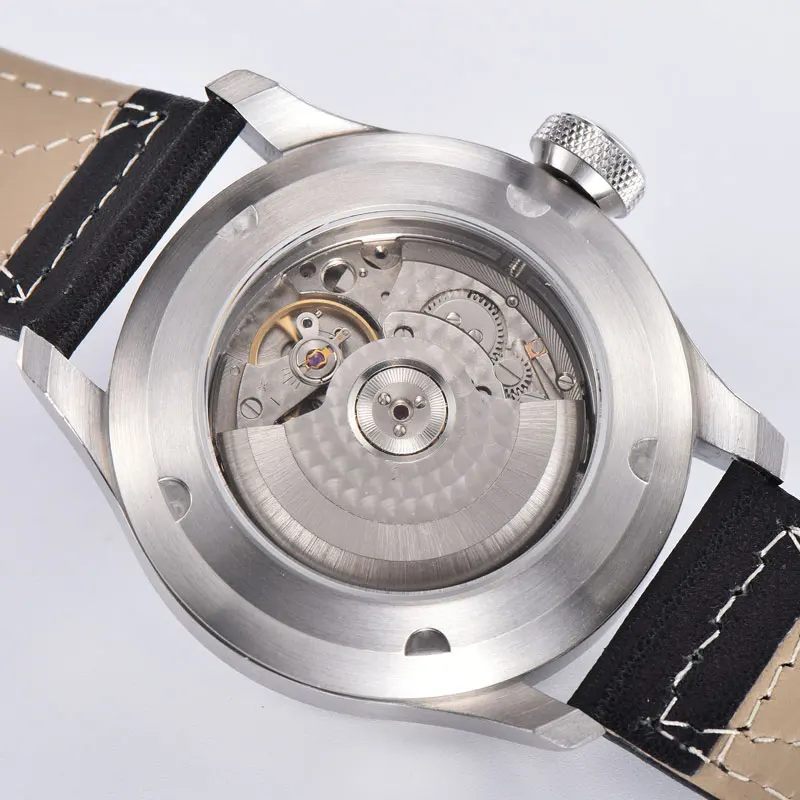 46mm parnis Grau Zifferblatt Datum gangreserve leder ST 2530 automatische bewegung herren uhr