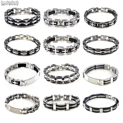 40 Style Men's Stainless Steel Link Chain Bracelets & Bangles Rubber Wristband Men Bicycle Motorcycle Black Silicone Bracelet