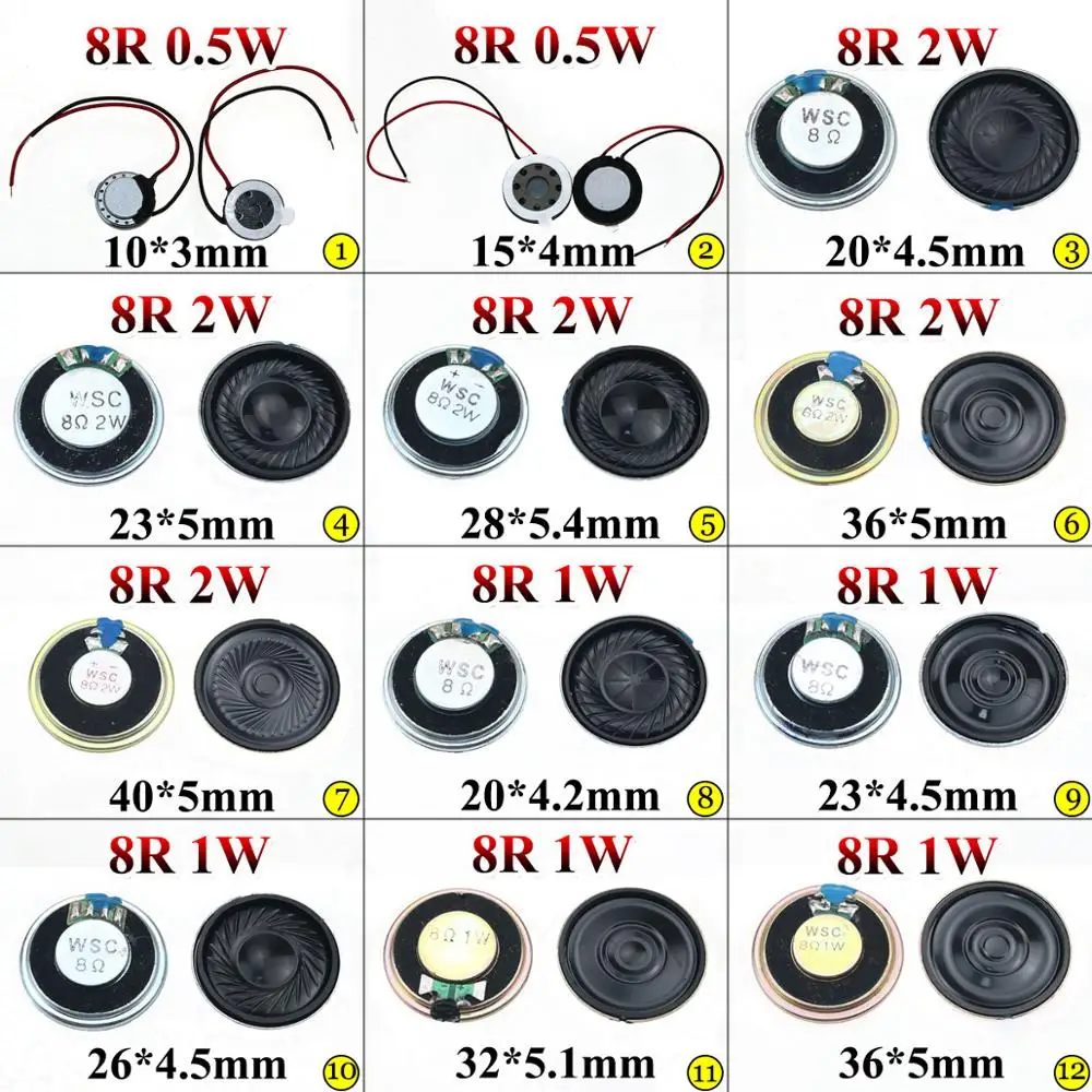 1PCS 0.5W 1W 2W 8R Mini Speaker 8 Ohm Ultra-thin Horn Speaker Diameter 10mm 15mm 20mm 23mm 26mm 28mm 32mm 36mm 40mm Loudspeaker