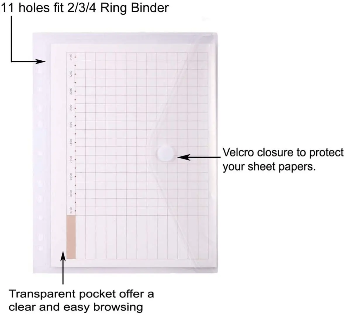 Arquivo plástico Envelope de bolso para carteira, inserir páginas, fecho Velcro resistente, cores sortidas, 11 buracos, tamanho A4, novo