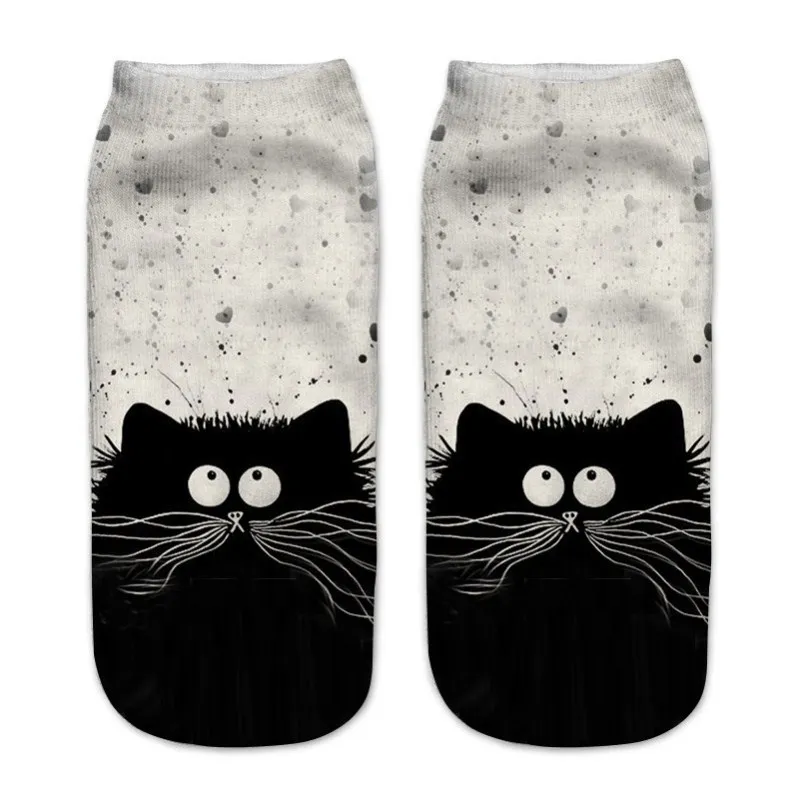 SLMVIAN New  Hot Arrival 3D Cute Cat Print Socks Casual Harajuku Art Socks Low Cut Animal Sock Ankle  Sock Short