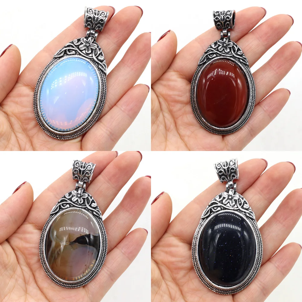 Natural Stone Antique Silver-Color Malachites Opal Red Agated Pendant Crystal for Pendant Necklace DIY Jewelry Making Supplies