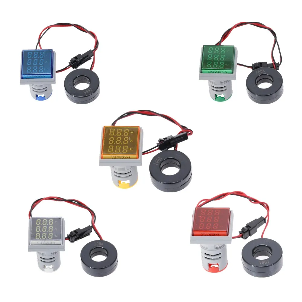 

22mm Mini Indicator Led Light Lamp Digital Volt Amp HZ Measuring Rang AC50-500V 0-100A 0-99Hz Meter