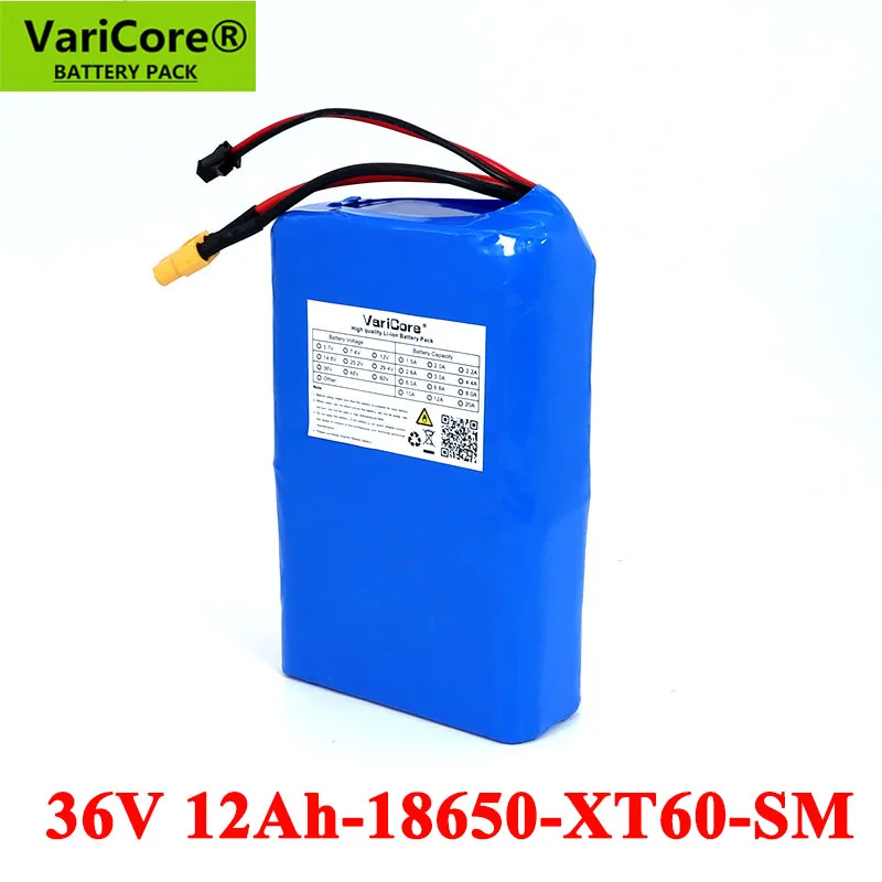 

VariCore 36V 12Ah E-bike Lithium Battery Pack 18650 High rate 20A BMS for Balancing scooter lawn mower Aircraft carrier SM plug