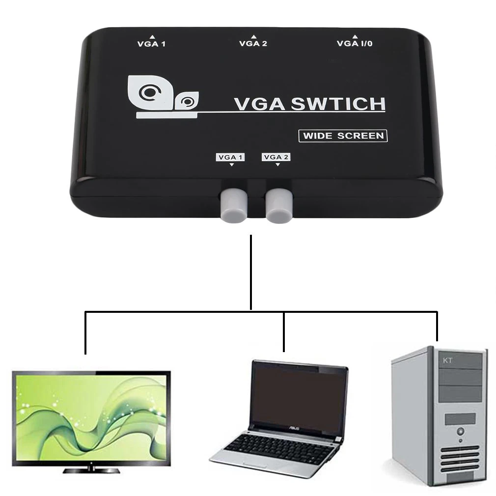 2 In 1 Out VGA selettore VGA Video kvm switch selettore di condivisione a 2 vie Switcher Box per proiettori monitor computer