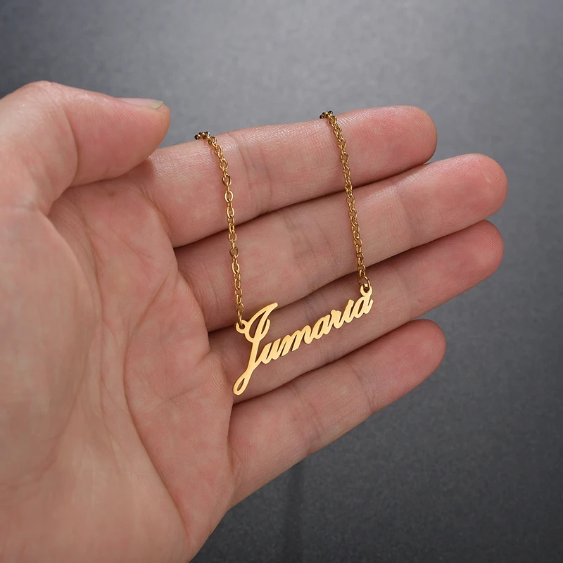 Stainless Steel Personalized Custom Name Necklace Mirror Surface Gold Color Choker Necklace Pendant Nameplate Gift