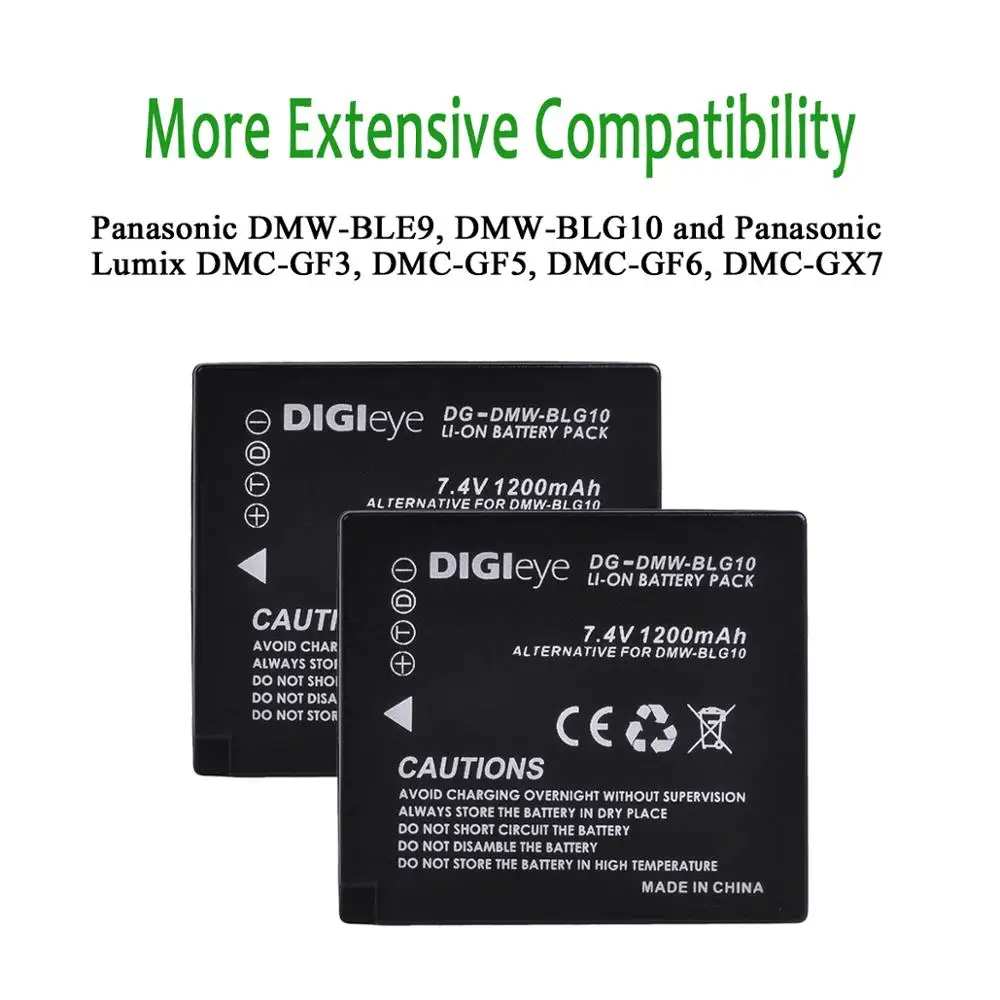 DMW-BLG10 BLE9 Battery + Charger Kit for Panasonic Lumix DMC-GF5 GF6 GX7 DMC-LX100 DMC-GX9 GX85 GX80 ZS200 ZS100 ZS70 ZS60