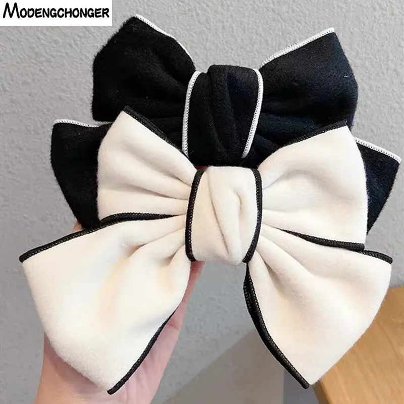 New Oversized Bow Knot Hairgrips Linen Barrette Woolen Cloth Ponytail Women Elegant Headwear Hairpins Hair Red White Acessories