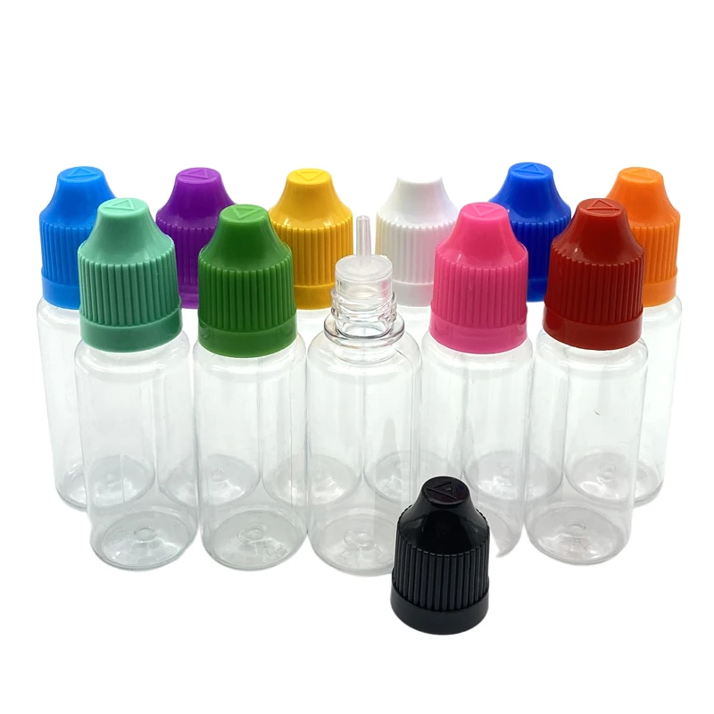 

200pcs 15ml Empty Clear Hard Vial PET Plastic Dropper Bottles With Childproof Cap For E Liquid Needle 15cc Container