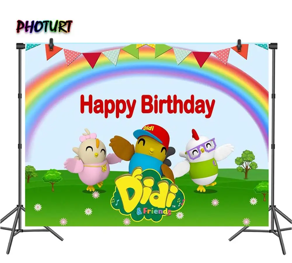 PHOTURT Didi and Friends Backdrops Kids Birthday Party Background Chicken Rainbow Polyester Vinyl Photo Photography Studio Props