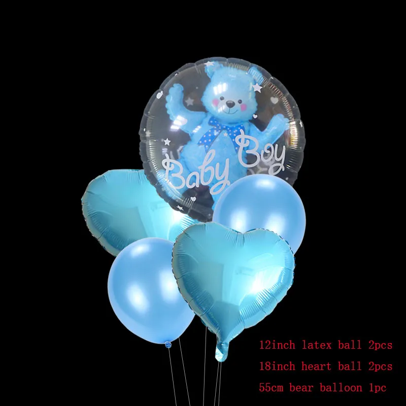 5pcs/lot Baby Boy Girl Bear bubble balloons Transparent Ball in Ball with Heart Baby Shower Birthday Party Decorations