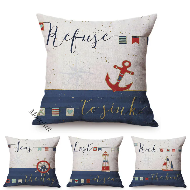 Mediterranean Style Nautical Pattern Cushion Cover Ocean Anchor Letter Cotton Linen Luxury Decorative Car Sofa Throw Pillow Case