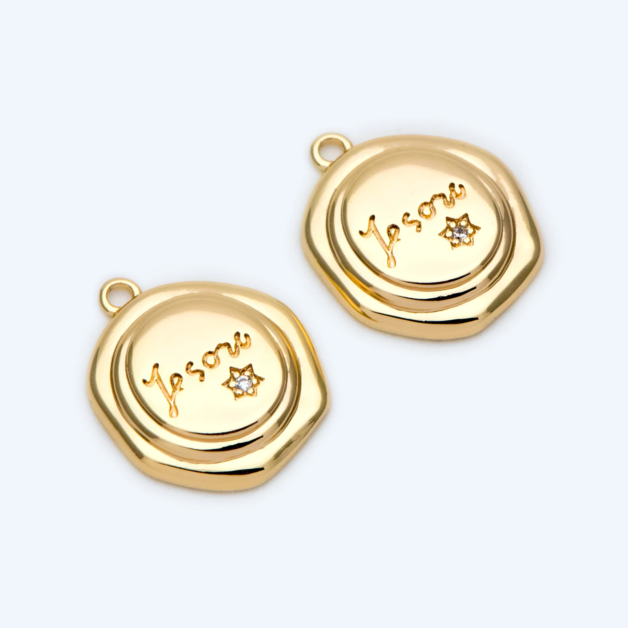 

10pcs CZ Paved Gold Round Medallion Charm Pendant, For DIY Jewelry Making Supply Accessories (GB-1615)