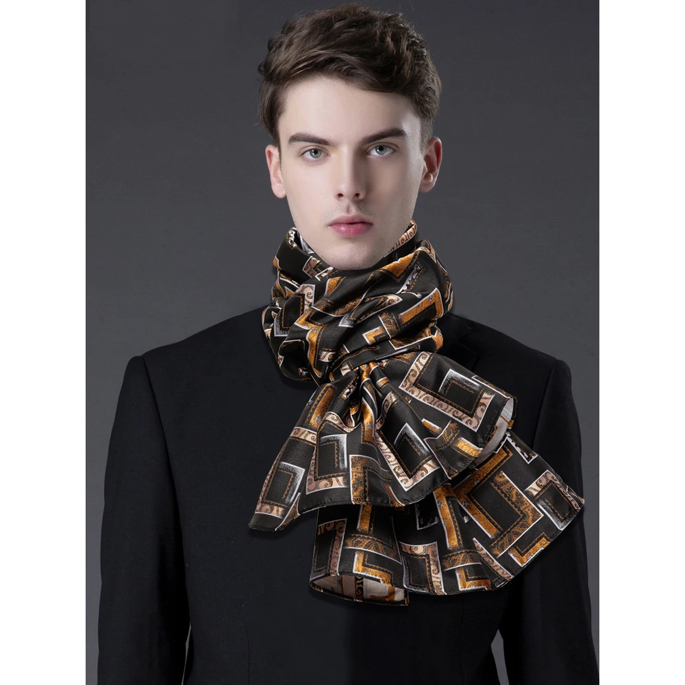 Fashion Men\'s Scarf Gold Jacquard Plaid Silk Autumn Winter Casual Business Suit Shirt Scarf for Women Male 160*50cm Barry.Wang