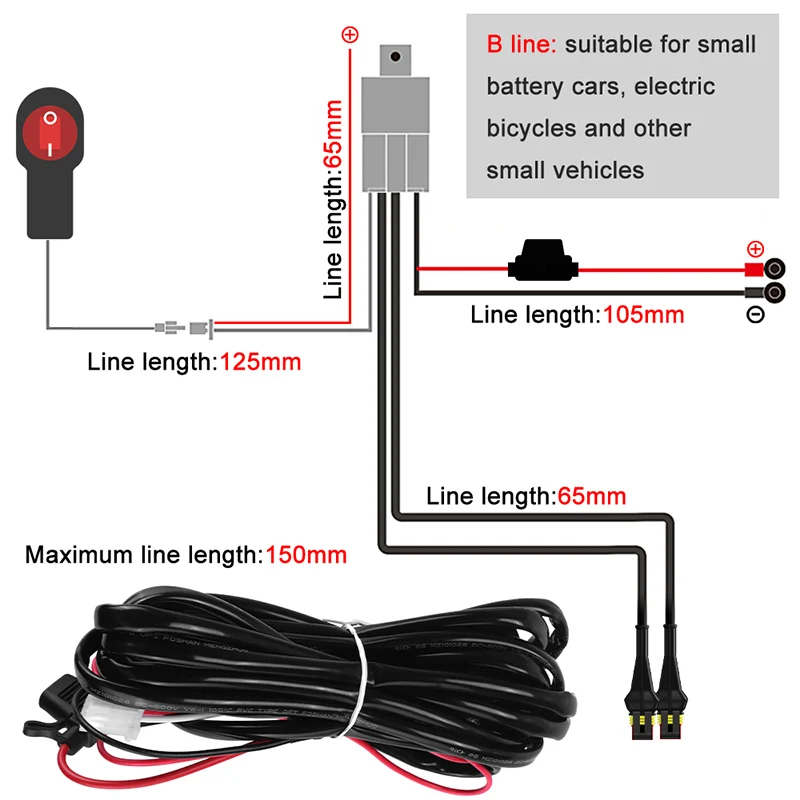 1.6M/2.2M Motorcycle Electric On Off Switch Wiring Relay Harness For Spotlight Fog Light With Fuse 2/3 Wires Cable 12V Accessory