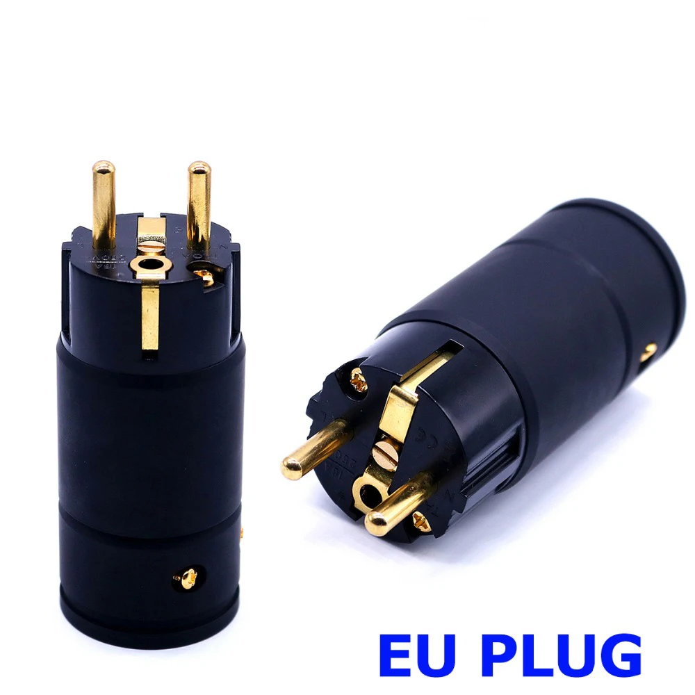 Hifi Audio Grade Black Metal Shell Gold Plated Grounding Electric US EU IEC AC Female Male Power plug