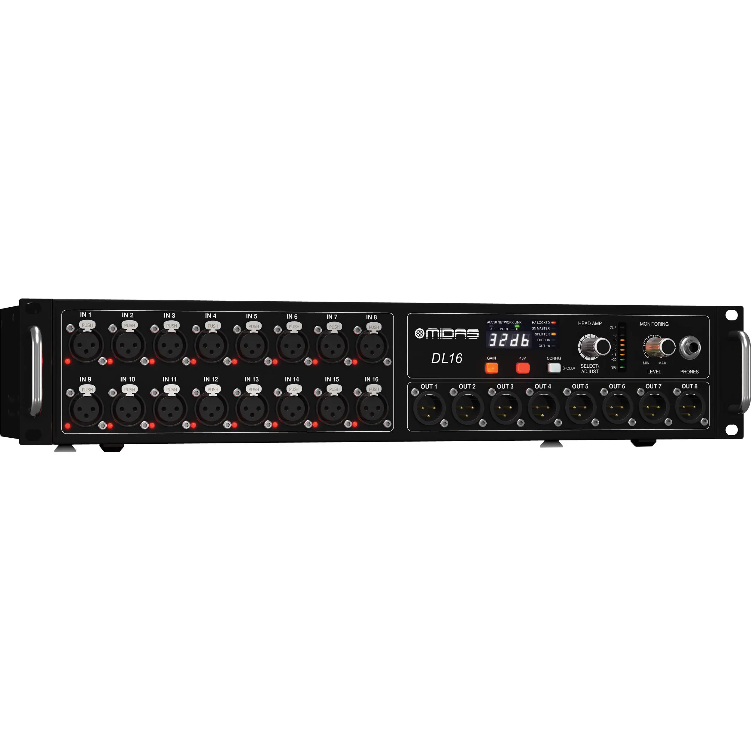 Midas DL16 16 Input, 8 Output Stage Box with 16 Midas Microphone Preamplifiers, ULTRANET and ADAT Interfaces