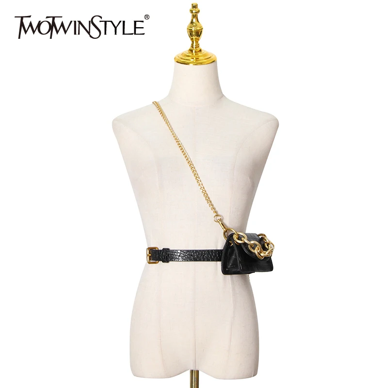 TWOTWINSTYLE Metal Buckle Chain Belt For Women PU Leather Casual Elegant Korean Sashes Female Accessories 2022 Autumn Fashion