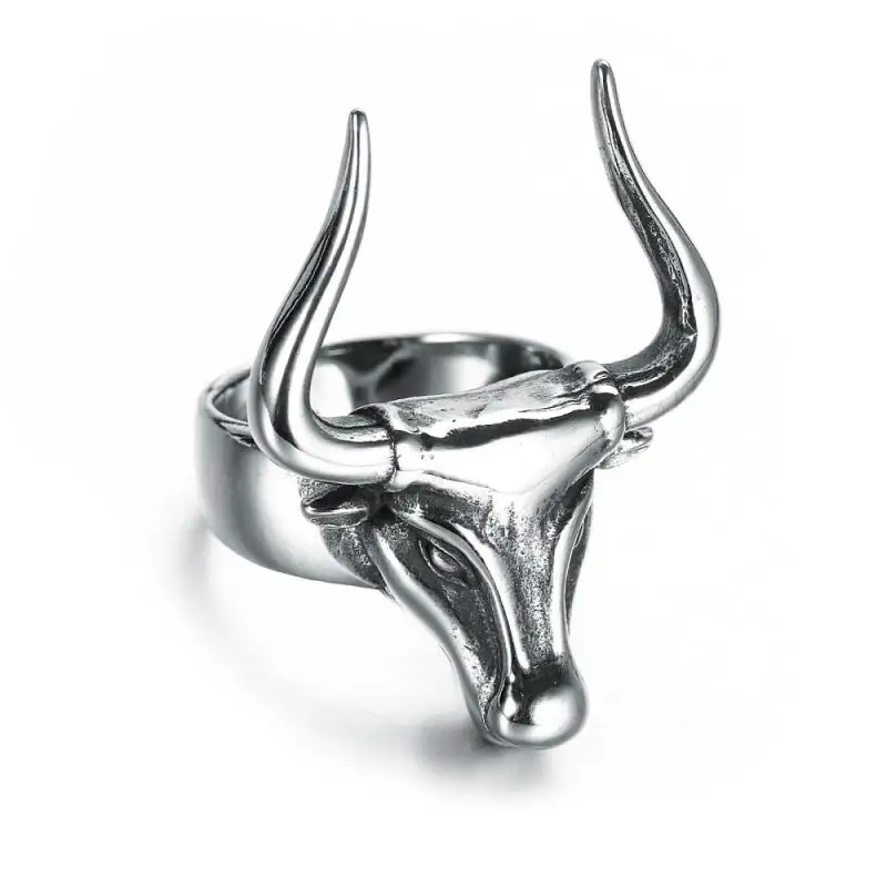 Personality Trendy Gothic Animal Bull Skull Punk Rings for Men Exaggerated Jewelry