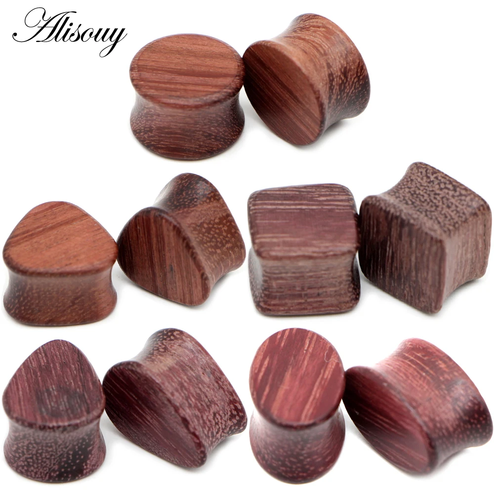 Alisouy 2PCS Purple Wood Ear Plugs Flesh Tunnels Gauges Round Oval Expanders Solid 8-25mm Anti-allergic Body Piercing Jewelry