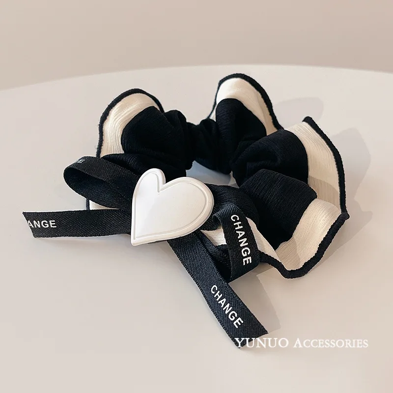 Classic Black White Bowknot Scrunchies French Ins Style Elegant Hair Ties Ponytail Hair Ribbon Fashion Women Hair Accessories