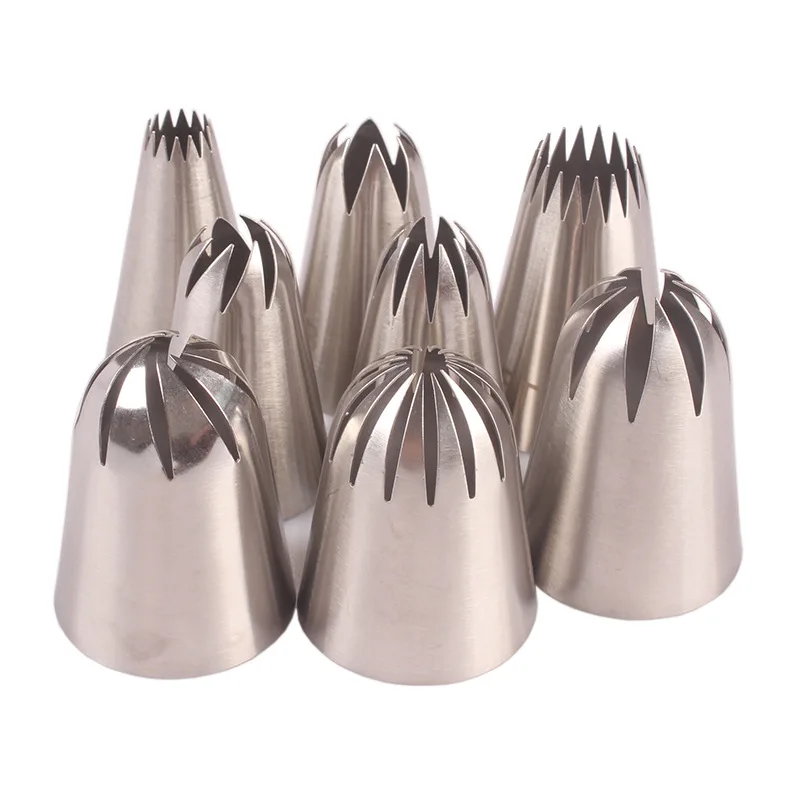 8pcs Large Metal Cookies Tip Sets  Cream Decoration Tips Set Pastry Tools Stainless Steel Piping Icing Nozzle Cupcake